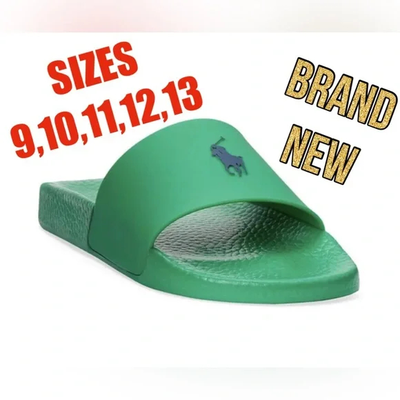 POLO RALPH LAUREN Cabo Green/Light Navy SIGNATURE PONY POOL SLIDES 9 10 11 12 13 S H Ö E T E M P L E | ⛔SOLD OUT Polo Ralph Lauren Navy Polo  main image 3
